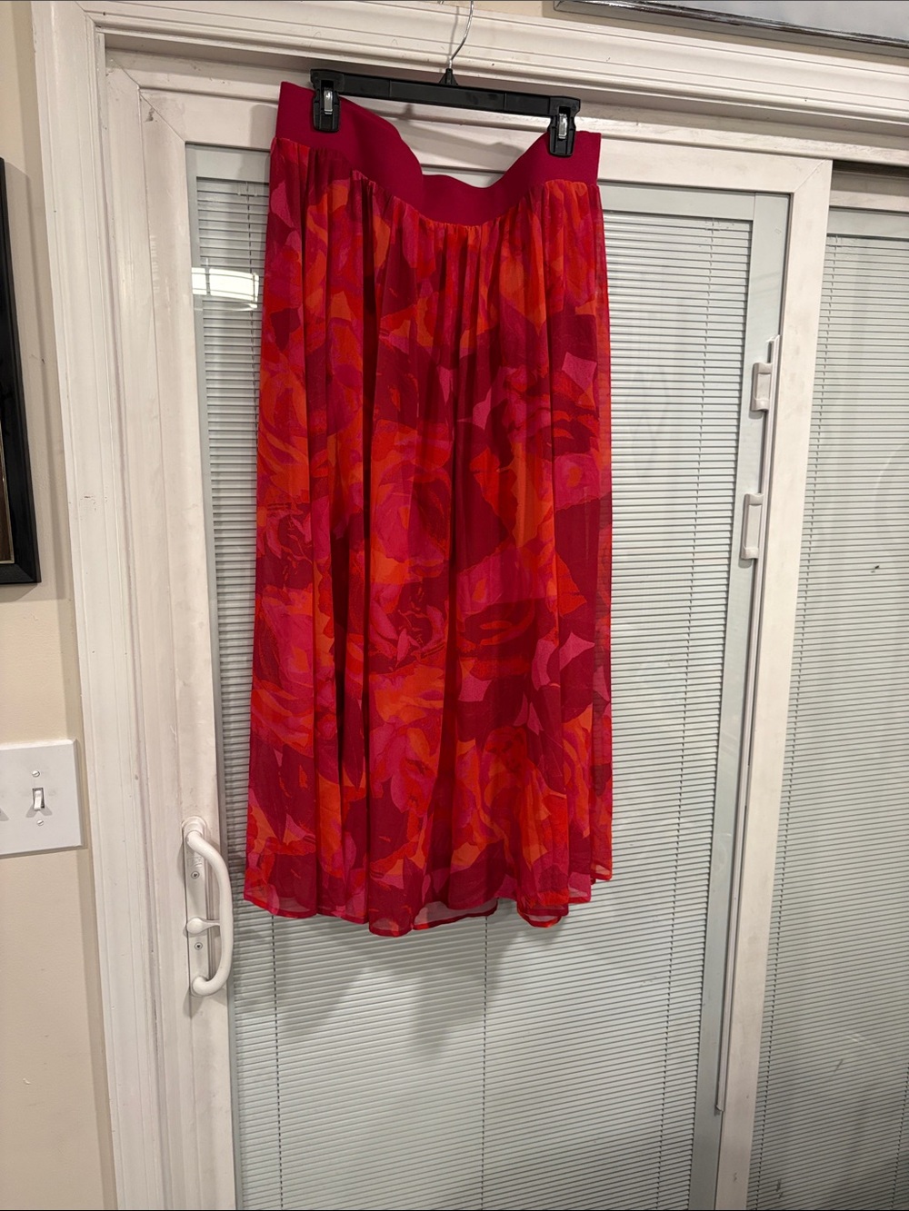 torrid Pink and Red Abstract Floral Midi Skirt